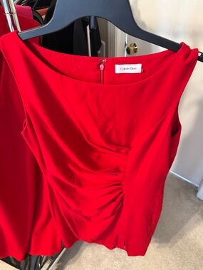 Calvin Klein Strapless Red Ruched Sheath Dress